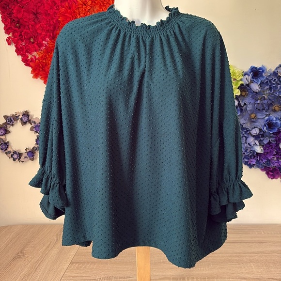 Madewell Clipdot Ruffle Top Smokey Spruce - Picture 5 of 10
